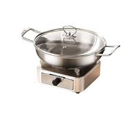 Chafing Dish Réchaud à Alcool en Acier Inoxydable, brûleur à Esprit léger et Portable, 1 pièce, Structure de tiroir for Pique-Nique à la Maison Chauffe Plat(Gold+lid 4,26cm)