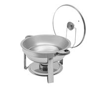 Chafing Dish - Récipient rond de 5 l - En acier inoxydable - Diamètre : 302 x 225 mm - Avec couvercle en verre - Pour restauration, buffet et fête - Argenté