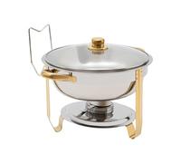 Chafing Dish - Récipient rond de 5 l - En acier inoxydable - Diamètre : 302 x 225 mm - Avec couvercle en verre - Pour restauration, buffet et fête - Doré