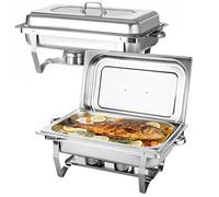 Chafing Dish Rectangulaire Buffets Chauffants Chauffe Plat，Professionnel avec 2/3 bacs, Chauffe-Plats en Acier Inoxydable avec Couvercle (55 x 35,5 x 26 cm (2 pièces) (3))
