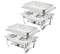 Chafing Dish Rectangulaire Buffets Chauffants Chauffe Plat，Professionnel avec 2/3 bacs, Chauffe-Plats en Acier Inoxydable avec Couvercle (55 x 35,5 x 26 cm (2 pièces) (2))