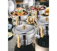 Chafing Dish Set 4,7L Chauffe-plats Buffet Mariage - Acier inoxydable 4 pcs. Gold - Appareils de service pour la restauration et les événements