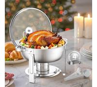 Chafing Dish Set 4 pièces - 4,7L Chauffe-plats Acier inoxydable - Argent avec couvercle en verre