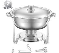 Chafing-Dish-Set Chauffe-plats 4,7L - 2 pcs. Acier inoxydable Rond Argent - Chauffe-buffet pour la gastronomie et les fêtes