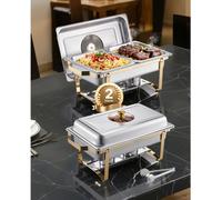 Chafing Dish Set Chauffe-plats - Acier inoxydable 2 pièces - 4 récipients demi-taille - Buffet Set Chauffe-plats