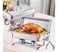 Chafing Dish Set - Chauffe-plats en acier inoxydable 7,5L - 2 pcs. Set de buffet or rose - Ustensile de service de haute qualité