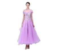 CHAGMEA Femmes Salon De Danse Robes Bretelles Performance Costume Moderne Valse Standard Ballroom Concours Robes Scène Costumes,Light Purple,3XL