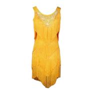 CHAGMEA Robe de Danse Latine pour Femmes Robe de Tango Classique avec des Paillettes Brillantes et des Franges Robe de Bal Sexy Fête de Carnaval Femmes,Jaune,XXL