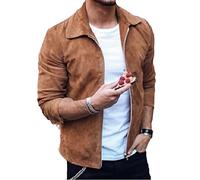 Chahuer Mode Homme Deerskin Jacket Automne/Hiver Street Tendance Revers Zipper Slim Fit Veste Kaki L
