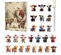 Chaies Calendrier de l'Avent, Calendrier de l'Avent 2024,Highland Cow de 24 jours Ornements de Noël - du compte à rebours de Noël pour la famille, les amis, les, les