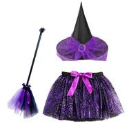 Chaies Déguisement Sorcière Halloween | Ensemble Déguisement Cosplay avec Balai et Jupe pour Enfant | Fournitures Cosplay Ajustables pour Filles Garçons Adolescents