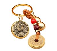 Chain de clés de chinois, Coin Key Chain,Vintage Copper Charm | Longévité du succès de la richesse, pendentif, pendentifs en chaîne de voitures, God Rooster Round + cinq empereurs, Se