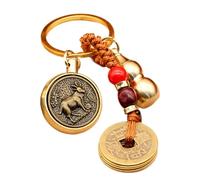 Chain de clés de chinois, Coin Key Chain,Vintage Copper Charm | Longévité du succès de la richesse, pendentif, pendentifs en chaîne de voitures, dieu zodiaque mouton tour + cinq empereurs, Se