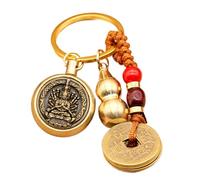 Chain de clés de gourde en laiton, charme pour sac à dos | Charme de sac à dos,Brass Key Ring Luck Charm, le succès de la richesse, la longévité, le pendentif Feng Shui Coin, Guardian God Zodiac Rat