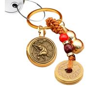Chain de clés de gourde en laiton, charme pour sac à dos Chinois cinq | Brass Key Ring Wealth Success Longevity, Coin Pendant