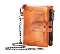 Chain Leather Wallets For Men, Real Leather Anti--Theft Chain Wallet, Zipper Buckle Leather Wallet, Multiple Card Slots Wallet, Cowhide Wallet For Paper Money, Leather Chain Wallet, Men's Zipper