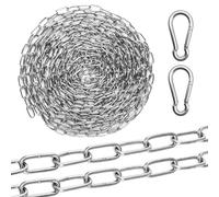 Chaine Acier Inoxydable 1,5mm x 6m avec 2 Mousquetons pour Clôture | Chainette en acier inoxydable 1,5mm x 6m, chaine acier pour clôtures portes portails vélos et plantes suspendues, robuste