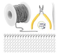 Chaine Acier Inoxydable Fabrication Bijoux, 10 m x 3 mm Chaine pour Bijoux, avec 20 Fermoirs de Homard, 100 Anneaux de Jonction, 1 Pince à Bijoux et 1 Pince à Épiler pour Fabrication de Bijoux DIY