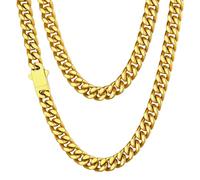Chaine Acier Inoxydable Homme Cubaine 51 cm Dore Collier Acier Massif Maille Ras de Cou Gourmette Femme Ras de Cou Gros Cadeau Fêtes Pères Noël Choker Hip Hop Rappeur 64g