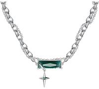 Chaîne avec cristal vert Mode et style unisexe argent 26,5 cm