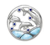 Chaîne avec pendentif en forme de dauphins en argent sterling 925 plaqué rhodium et zircone cubique bleue pour homme et femme 18,7 mm