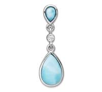 Chaîne avec pendentif en forme de larme en argent sterling 925 plaqué rhodium poli Larimar CZ de 9,4 mm pour homme et femme