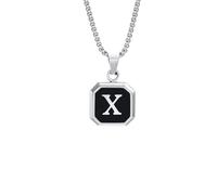 Chaîne avec pendentif en forme de lettres de l'alphabet - En acier inoxydable - Avec monogramme de A à Z - 50 cm - Pour homme et adolescent - Cadeau d'anniversaire, Acier inoxydable, Pas de gemme