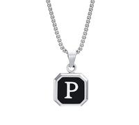 Chaîne avec pendentif en forme de lettres de l'alphabet - En acier inoxydable - Avec monogramme de A à Z - 50 cm - Pour homme et adolescent - Cadeau d'anniversaire, Acier inoxydable, Pas de gemme