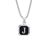Chaîne avec pendentif en forme de lettres de l'alphabet - En acier inoxydable - Avec monogramme de A à Z - 50 cm - Pour homme et adolescent - Cadeau d'anniversaire, Acier inoxydable, Pas de gemme
