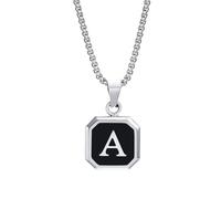 Chaîne avec pendentif en forme de lettres de l'alphabet - En acier inoxydable - Avec monogramme de A à Z - 50 cm - Pour homme et adolescent - Cadeau d'anniversaire, Acier inoxydable, Pas de gemme