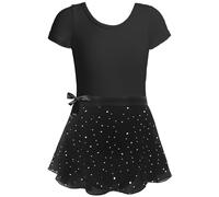 Chaîne avec poches pour fille avec jupe amovible, cravate combinée, manches à volants, tenue de danse de ballet, tenue de 2 à 12 ans, belle pour les filles, Noir , 3-4 ans