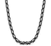 Chaîne Collier, 4mm Collier à maillons Plats byzantins en Acier Chirurgical 316L Argent Noir Chaîne Byzantine 55cm