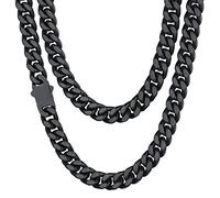 Chaine Collier Homme Acier Cubaine 66 cm Massif Grosse Maille Noir Plaque Pour Pendentif Gourmette Enfant Garçon Femme Ras de Cou Gros Cadeau Fêtes Pères Noël Choker Hip Hop Rappeur 137g