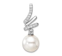 Chaîne coulissante en or blanc 14 carats 7,25 mm avec diamants polis et perles pour homme et femme