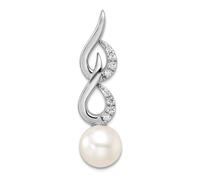 Chaîne coulissante en or blanc 14 carats avec diamants polis et perles de 6,85 mm pour homme et femme