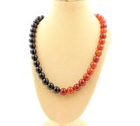 Chaîne d'agate rouge + agate noire 8 mm en acier inoxydable