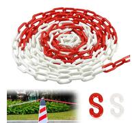 Chaîne de Barrage Délimitation Balisage en Plastique 10m x 6mm Rouge/Blanc avec 2 Crochets en S pour Utilisation Intérieure et Extérieure Barrière de Sécurité Poteau de garde-corps
