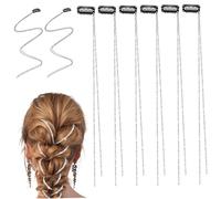 Chaîne de cheveux pour tresses 8pcs 17, 72 pouces Silver RhinestonetAssel Clip dans des chaînes de cheveux en clip tressage pour femmes accessoires style fille...