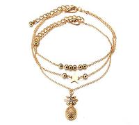 Chaîne de cheville avec pendentif ananas en perles pour l'été, la plage, doré, vintage, bijoux de pied, accessoires de bijoux de pied traités par des professionnels