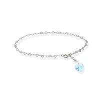 Chaîne de cheville individuelle XL 32 cm en argent sterling 925 pour femme avec pendentif en forme de cœur Swarovski Elements réglable individuellement. Bijou de cheville de qualité supérieure pour