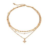 Chaîne De Clavicule Cloutée À Plusieurs Couches En Or, Empilage À Trois Couches, Pendentif Étoile Octogonale Clouté En Diamant Adapté Aux Rencontres, Loisirs Quotidiens, Accessoires De Vêtements