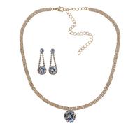 Chaîne de contrôle collier boucle d'oreille jaune plaqué or verre pierre blan...