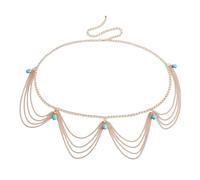 Chaîne de corps bohème rétro turquoise - Bijou de corps vintage réglable pour femme, accessoire de mariage, plage, festival, alliage de qualité supérieure avec pierre vert sarcelle, léger et