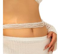 Chaîne de corps délicate pour femme, petites perles colorées, maillot de bain, fête, décoration disco pour maillot de bain, taille réglable pour ceintures pour briller, blanc, taille unique