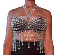 Chaîne de corps en acrylique avec franges en cristal pour femme - Dos nu - Réglable - Bijoux camisole pour maillot de bain - Accessoire de plage