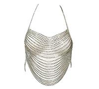 Chaîne de corps en cristal multicouche avec strass - Dos nu - Haut dos nu réglable - Bikini poitrine - Boîte de nuit pour femme