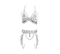 Chaîne de corps sexy à pompons superposés for le ventre et la taille, collier de poitrine générique, style bohème, bikini, boîte de nuit, fête, plage, bijoux for femmes et dames, ton or(Silver)