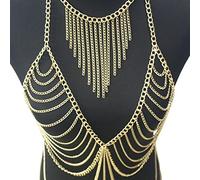 Chaîne de corps sexy Chaîne de corps sexy Chaîne de corps élégante en métal à long pompon Collier d'esclave Collier de soutien-gorge de plage Bijoux Chaîne de corps pour femme (Couleur du métal : couleur argent) (une couleur argent)