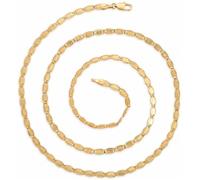 Chaîne de Cou - Maille Ovale - Plate - Diamantée - Plaqué Or Jaune - 60 cm - Largeur 4 mm - Femme/Homme