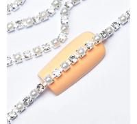 Chaîne de décoration de diamant d'eau, Chaîne de coupe en strass et perles de zircon, breloques à coller sur les ongles, bijoux de décoration multicolores(Pearl rhinestone)